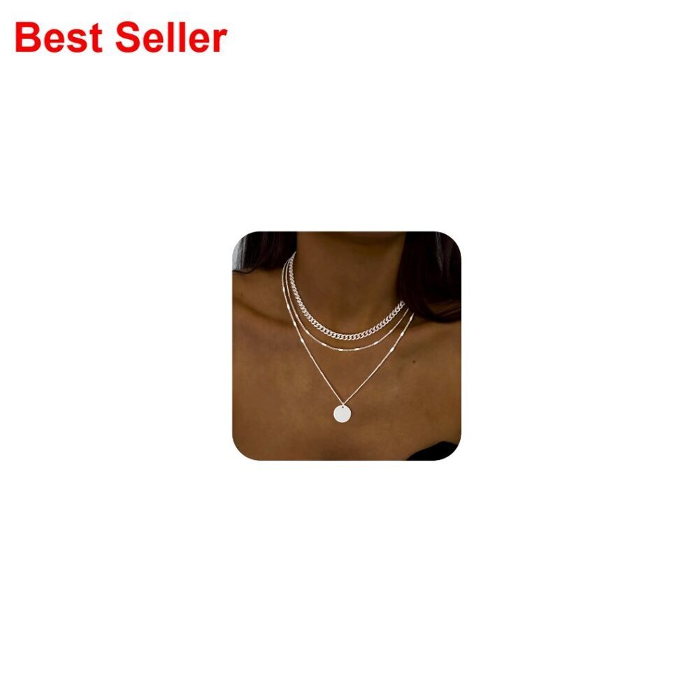 Sterling Silver Plated Layered Necklace Set with Cuban Choker